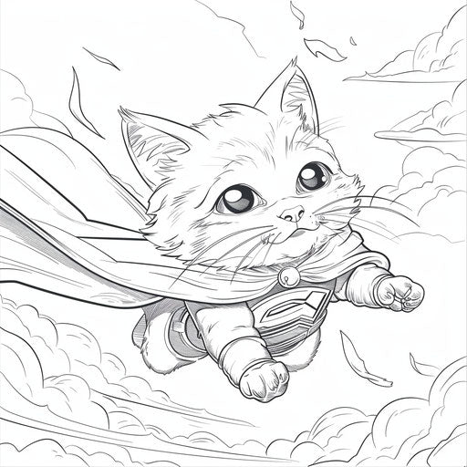 Cartoon cat superhero flying in the sky