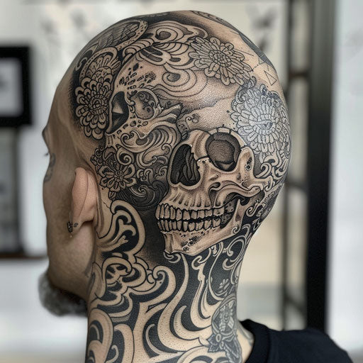 Intricately detailed head tattoos