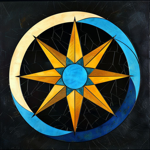 Blue and yellow star at center of circle, Disney style