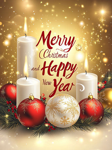 Three white candles and Christmas decorations