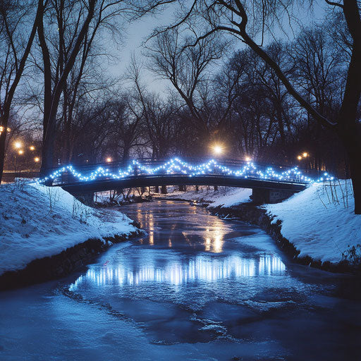 Illuminated bridges over a frozen river