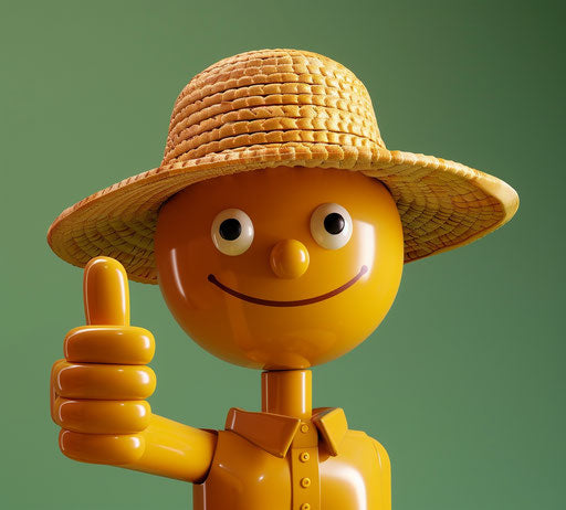 smiling emoticon man with straw hat giving a thumbs up