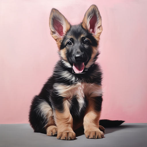 German shepherd puppy sitting on one leg