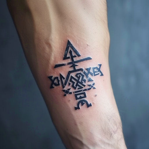Ancient rune curse mark tattoo, Norse and Celtic symbols in bold black