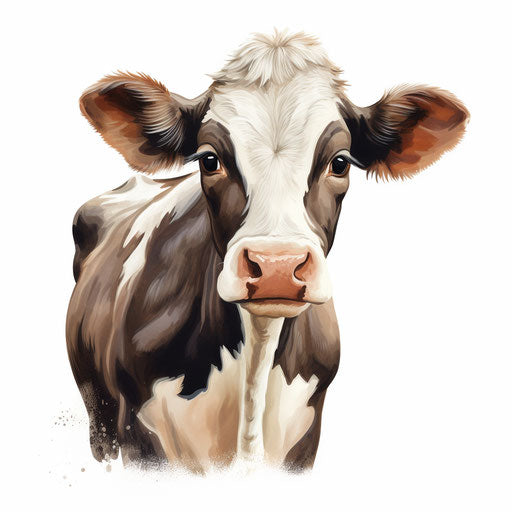 Adorable cow in Oil painting style on white background