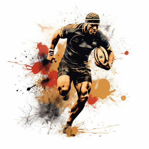 Rugby illustration in the style of Chiaroscuro Art, on white background