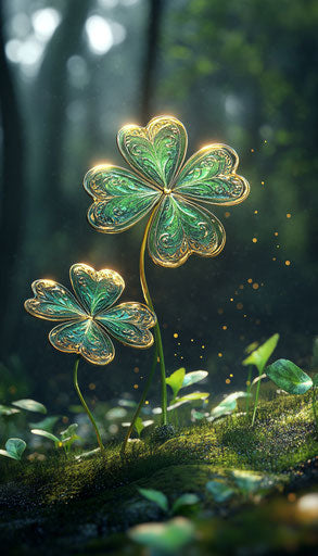 Magical shamrocks in enchanted forest