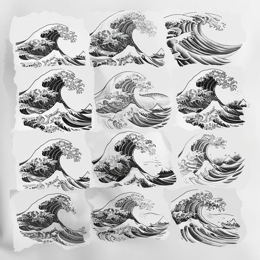 Sketch of wave symbols in various shapes and sizes