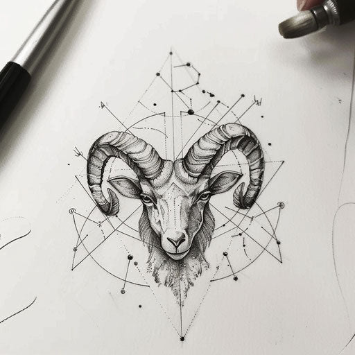 Geometric Aries constellation tattoo sketch