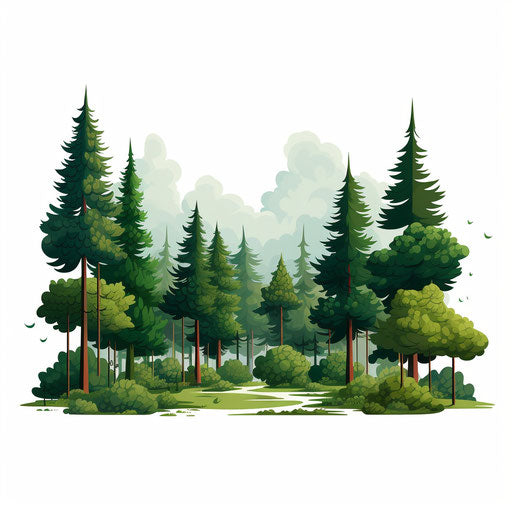 Cartoon forest in Minimalist style, on white background