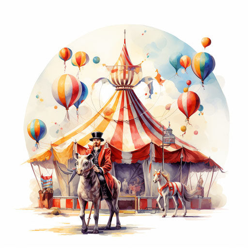 Circus clip art in the style of oil painting