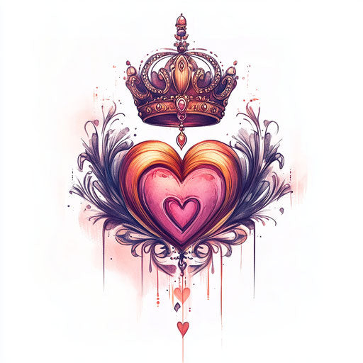 Beautiful tattoo sketch queen crown heart pastel white background