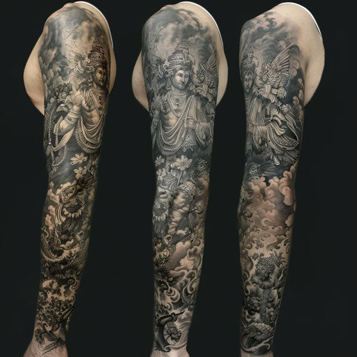 Mythological gods and goddesses sleeve tattoo