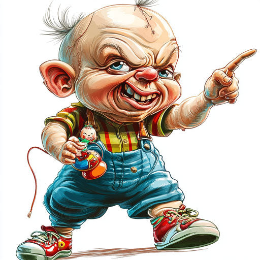 Humorous cartoon of an attention cartoon playing with a toy