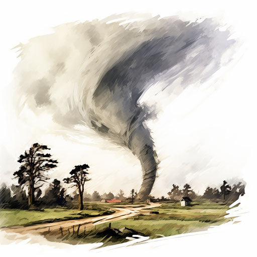 Tornado in oil painting style on white background