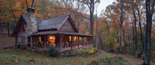 Old log cabin with copper roof in the blue mountains