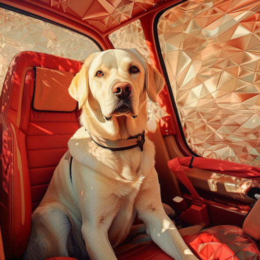 Blonde puppy sitting in unattended car