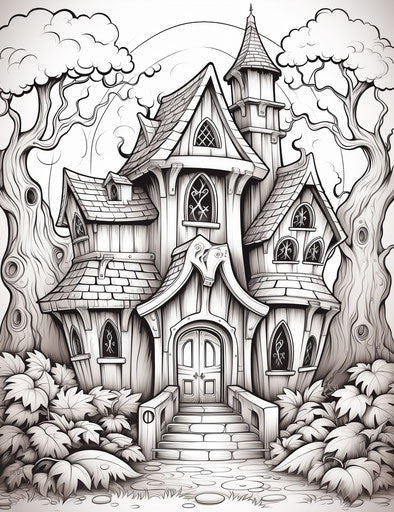 Halloween house coloring pages, accurate and detailed 24:31