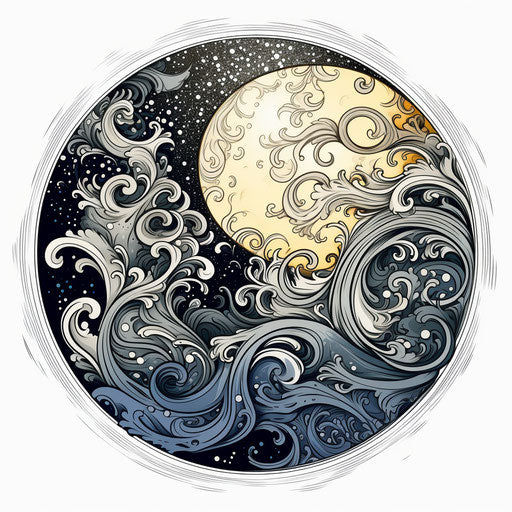 Yin and yang symbol for Asian tattoo in art nouveau style