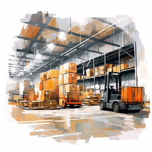 Impressionistic Art style warehouse on white background