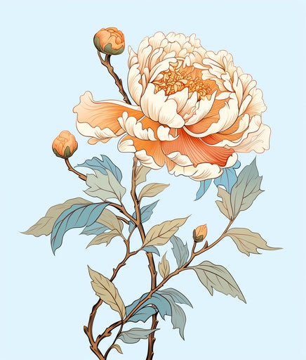 Blue peony in the style of traditional Japanese motifs