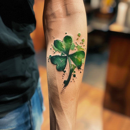 Abstract shamrock tattoo with splash of multiple green hues