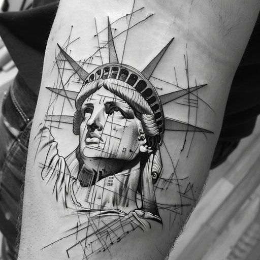Tattoo sketch of the Statue of Liberty in a realistic style