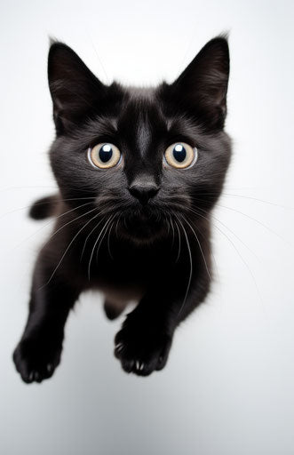 Black cat on white background, animated exuberance style