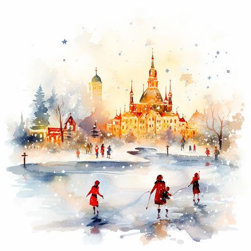 Christmas Eve clipart in the style of Impressionistic Art, on a white background