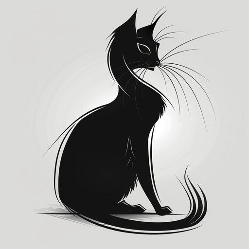 Minimalist cat silhouette in flat tattoo style