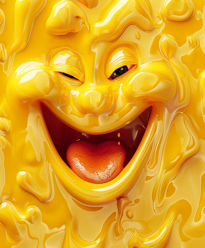 Yellow emoji face with tongue out in fluid motion