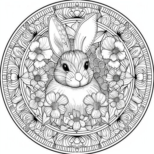 Detailed mandala with an Easter bunny at the center