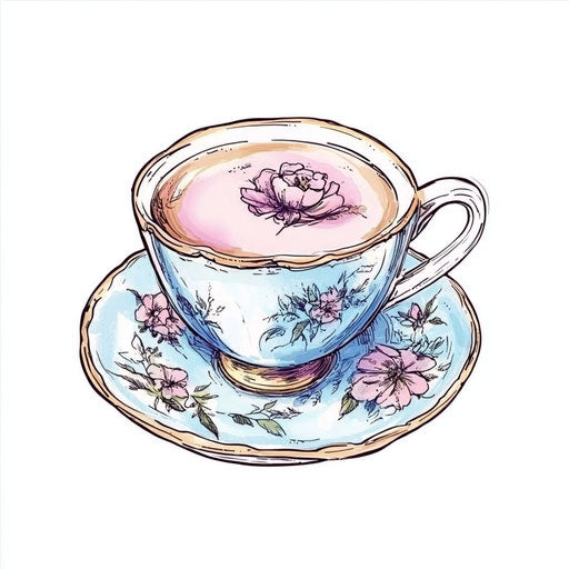 Cute tattoo sketch with teacup and saucer