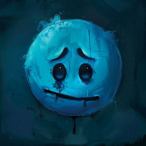 Blue emoticon with teary eyes