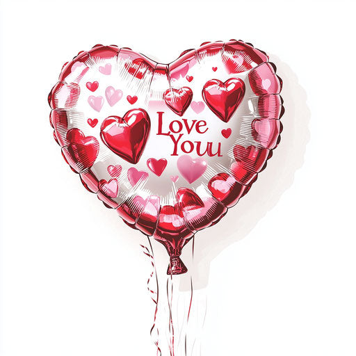 Love with heart-shaped balloon on white background