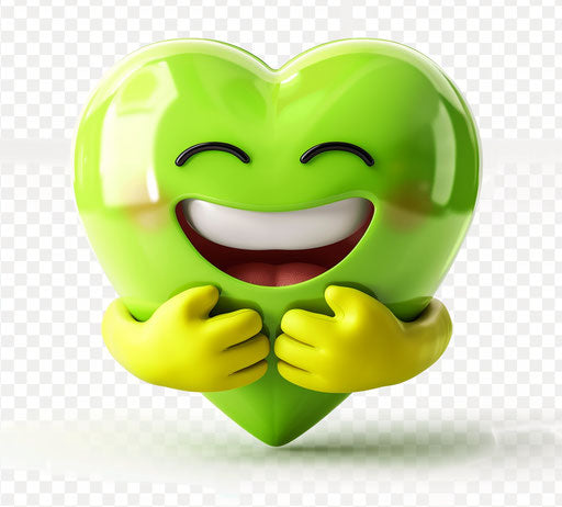 Green heart held by a smiling emoticon