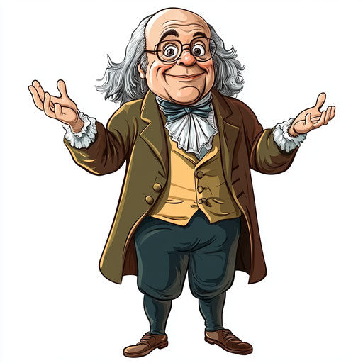 Humorous caricature of a Benjamin Franklin clipart with human characteristics