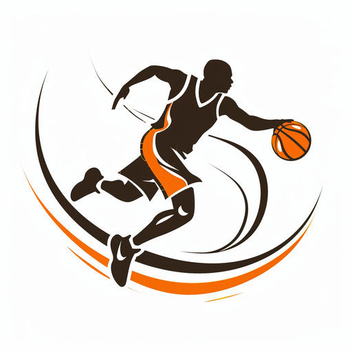 Basketball logo with stylized player silhouette on white background