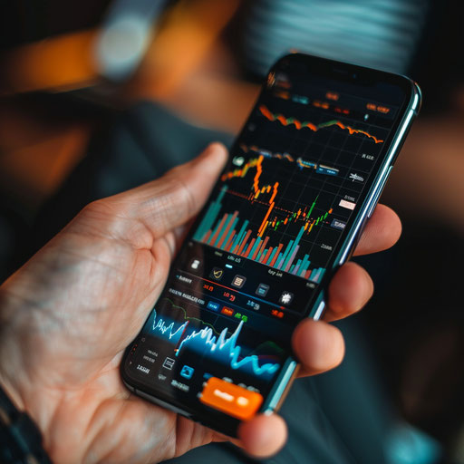 Hand holding smartphone displaying stock trading app