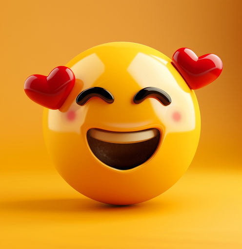 Smiling cartoon emoji face with two hearts