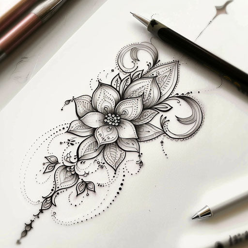Elegant summer tattoo sketch with henna designs