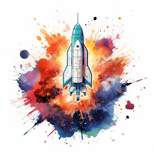 Outer space clipart in the style of Impressionistic Art, on white background