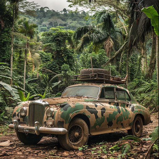 1954 Bentley R Type Continental exploring lush jungle on safari