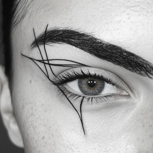 Bold brow tattoo with clean lines and minimalist geometry