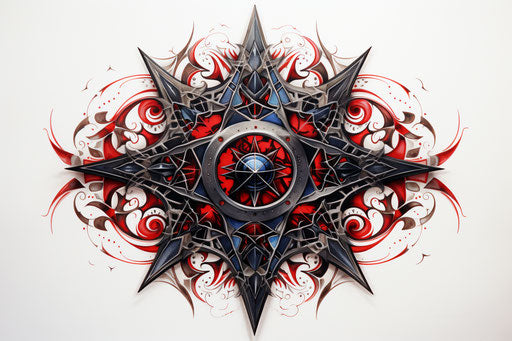 Star tattoo with intricate patterns, carnivalcore style, logo 3:2