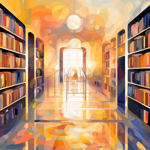 Library clipart in the style of Impressionistic Art