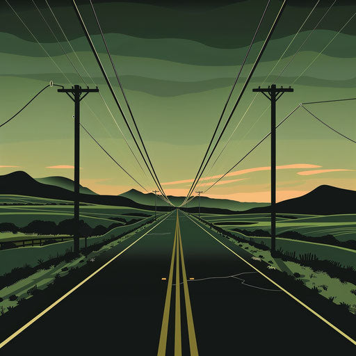 Highway clipart on muted olive background with soft gradients