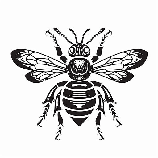 Simple yet striking tattoo sketch of a queen bee in black and white