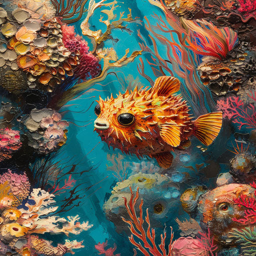 Puffer fish swimming in a vibrant coral reef