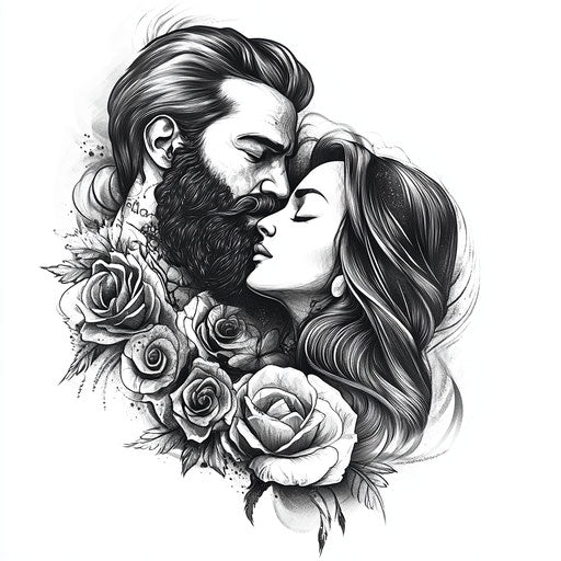Beautiful clipart style flat tattoo sketch mom and dad tattoo in realistic grayscale